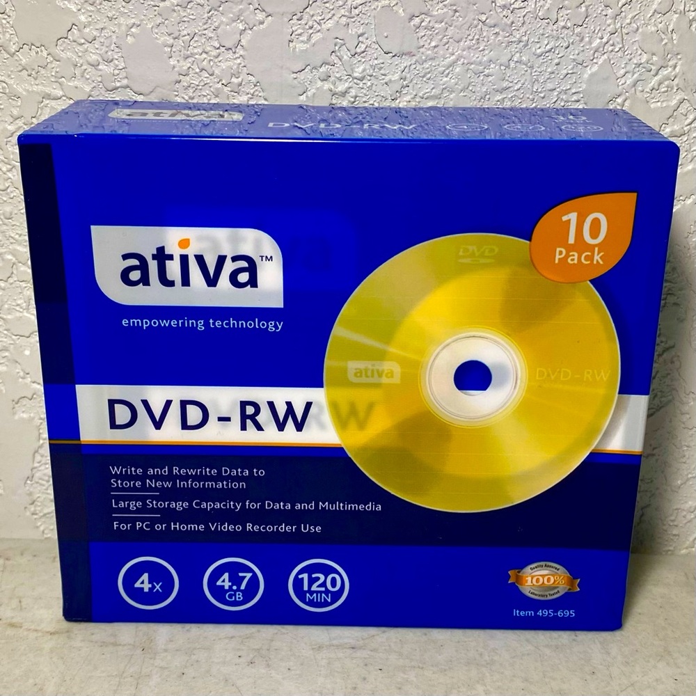 Ativa DVD-RW 10 pack 4x 4.7 GB 120 Minutes Write & Rewrite New Sealed